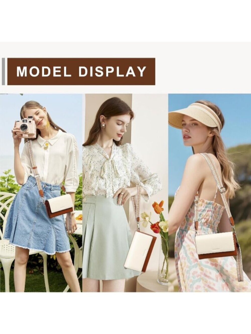 〽️Women Beige Brown Wristlet Phone Mini Purse Small Vegan Leather Crossbody Bag - Picture 2 of 6